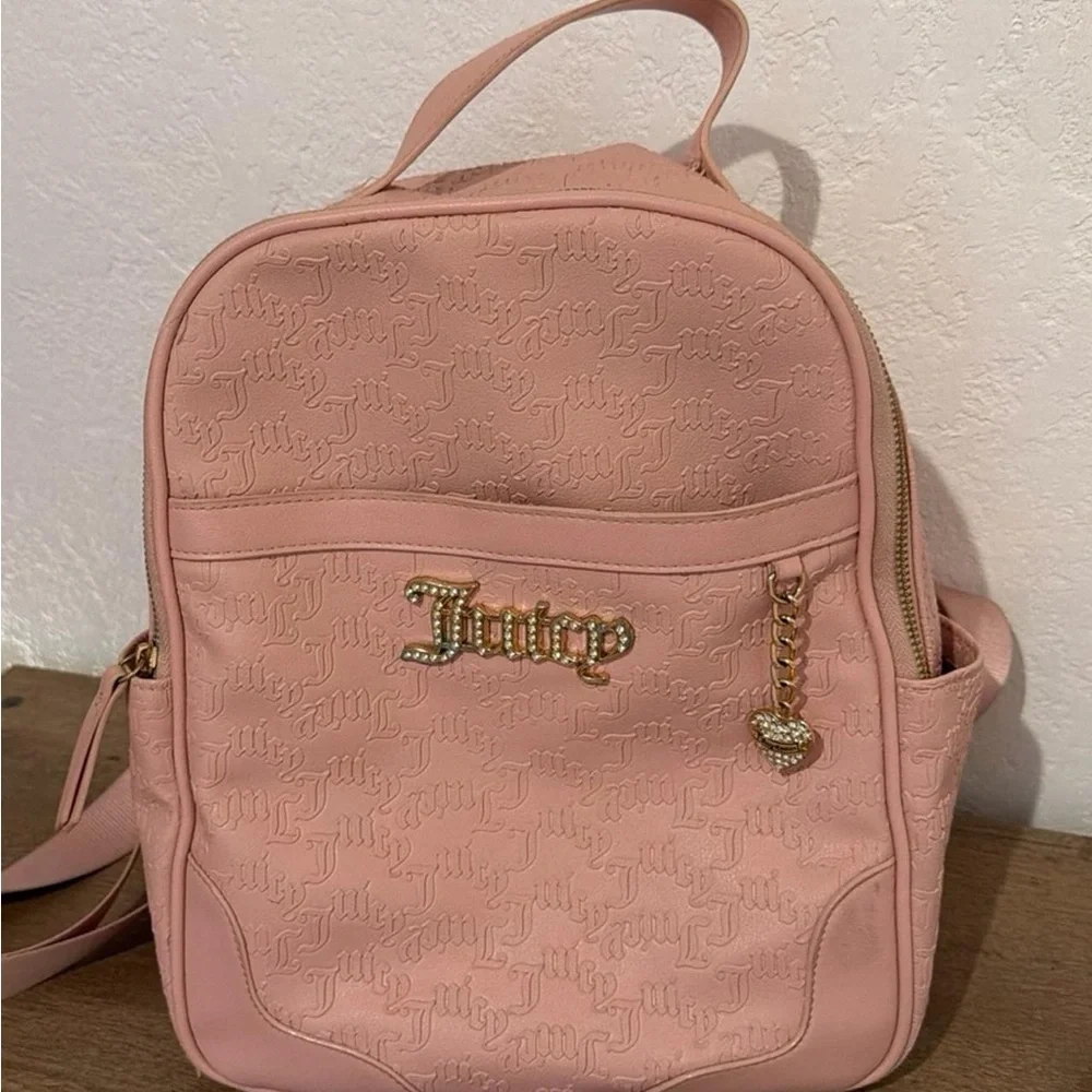 Juicy Couture Blush Pink Embossed Mini Backpack with Gold Charm